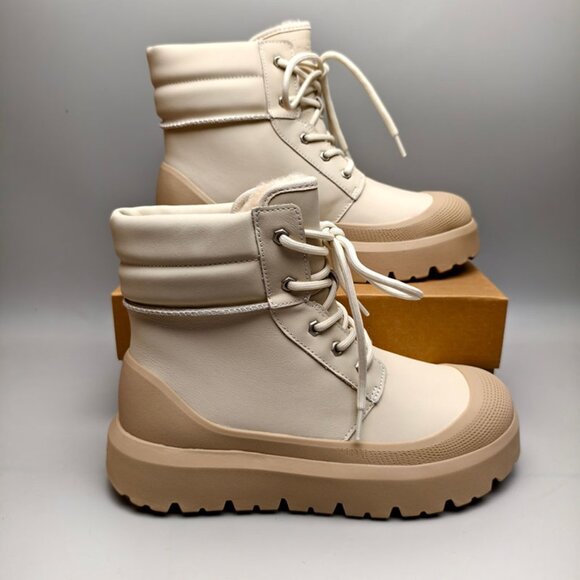 UGG Cream White Womens Thick-Sole Martin Boots - Picture 4 of 7